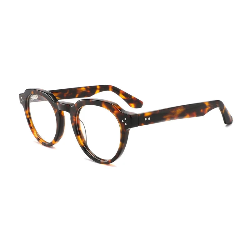 Gatenac Unisex Full Rim Flat Top Round Acetate Eyeglasses Gxyj1499 Full Rim Gatenac Tortoiseshell  