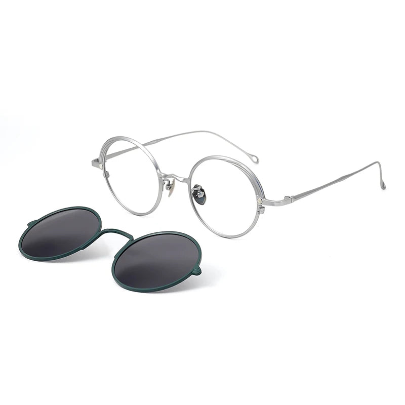 Aror Unisex Full Rim Round Titanium Eyeglasses Clip On Sunglasses 941008 Full Rim Aror Silvery