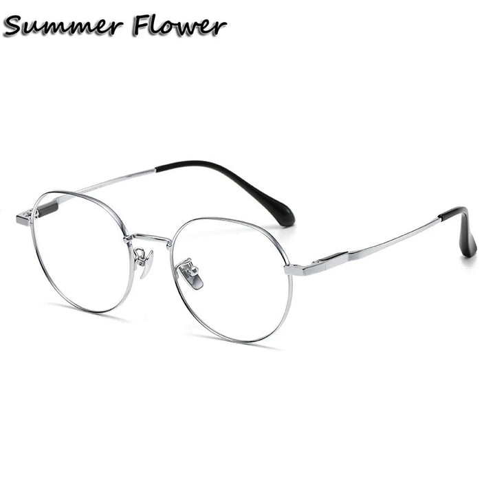 Summer Flower Women's Full Rim Flat Top Round Titanium Eyeglasses 61008