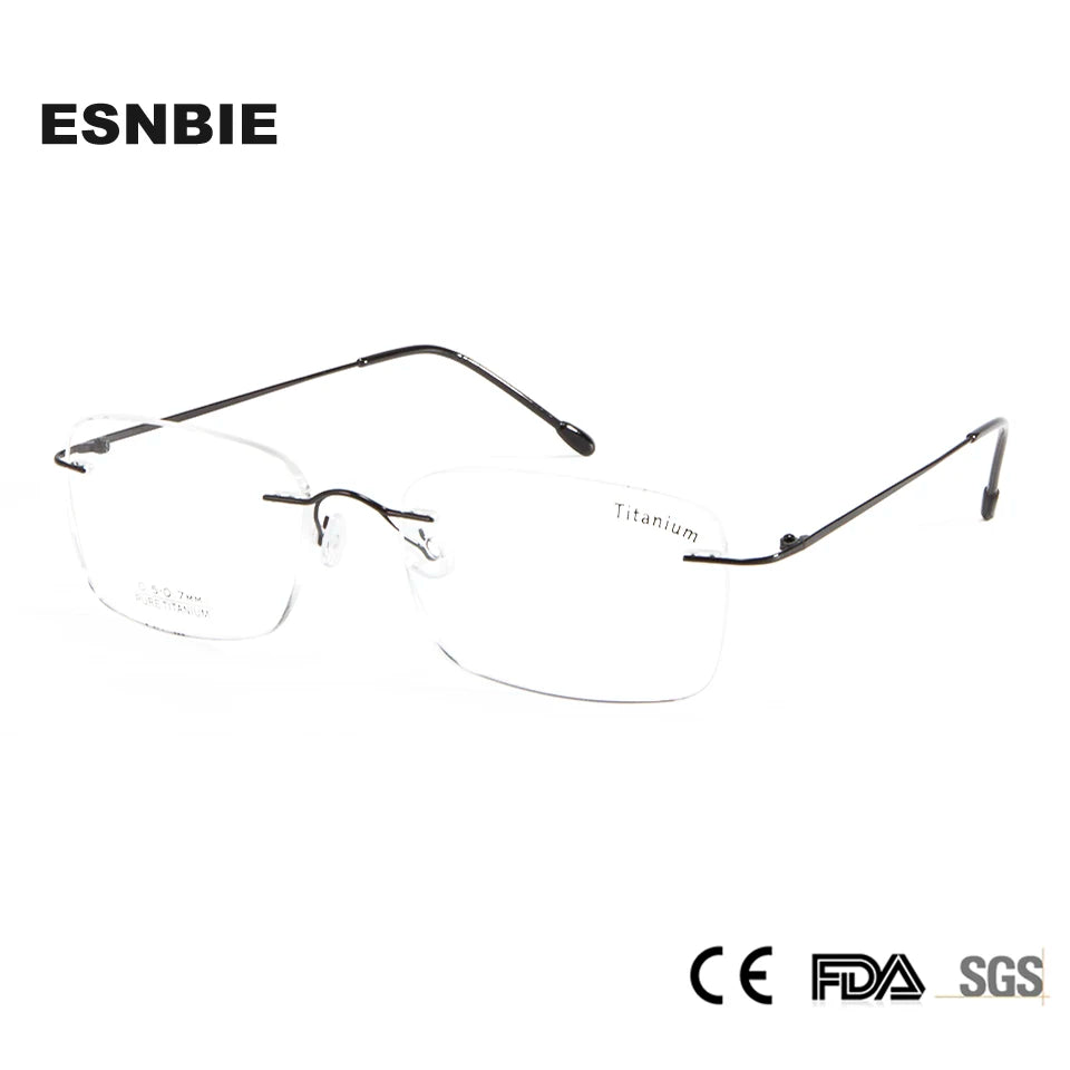 Esnbie Unisex Rimless Oval Rectangle Titanium Eyeglasses 11451 Rimless Esnbie   