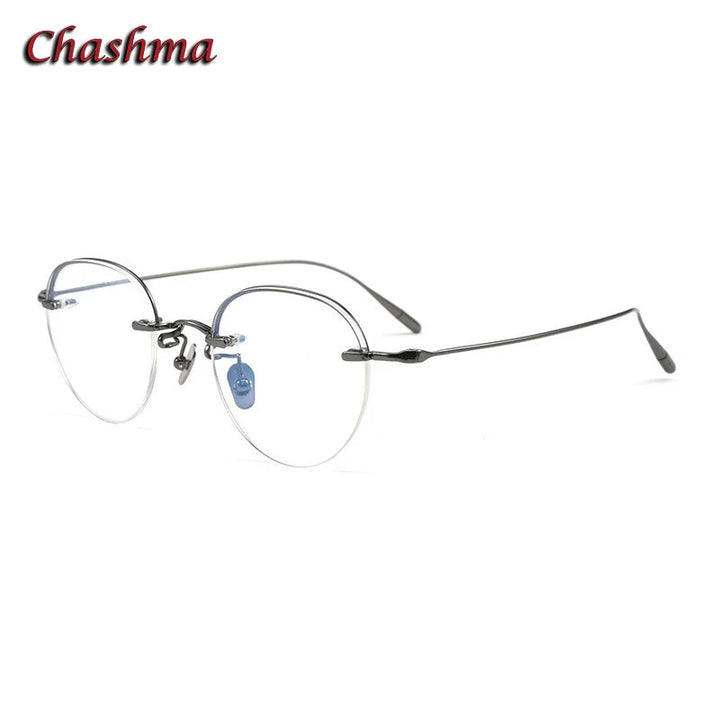 Chashma Ochki Women's Small Semi Rim Flat Top Round Titanium Eyeglasses 0611 Semi Rim Chashma Ochki Gray  