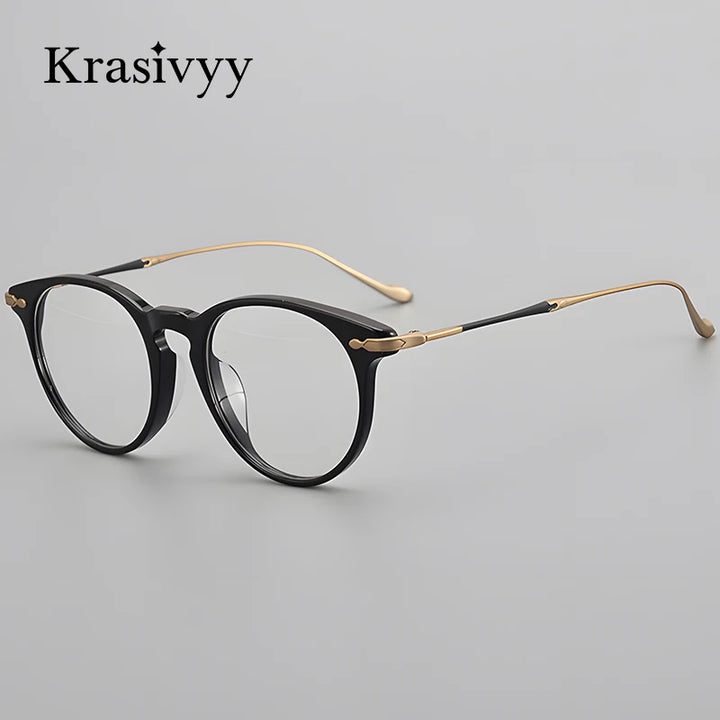 Krasivyy Unisex Full Rim Round Acetate Titanium Eyeglasses 25889 Full Rim Krasivyy