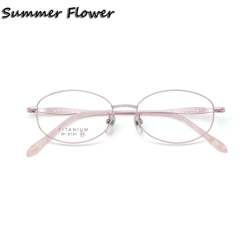 Summer Flower Women's Full Rim Oval Titanium Eyeglasses 86191 Full Rim Summer Flower Pink