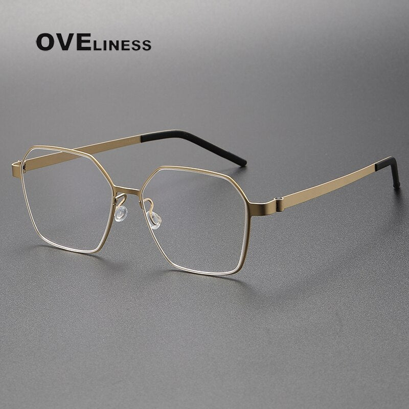Oveliness Unisex Full Rim Polygon Titanium Eyeglasses 9624 Full Rim Oveliness gold  