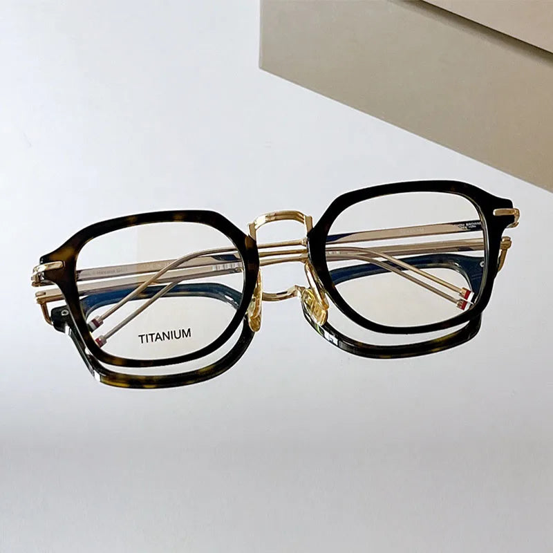 Black Mask Unisex Full Rim Titanium Square Acetate Eyeglasses X423 Full Rim Black Mask Tortoise-Gold  