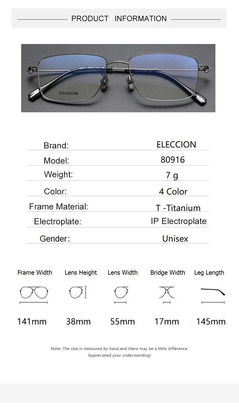 Eleccion Unisex Full Rim Square Titanium Eyeglasses 80916