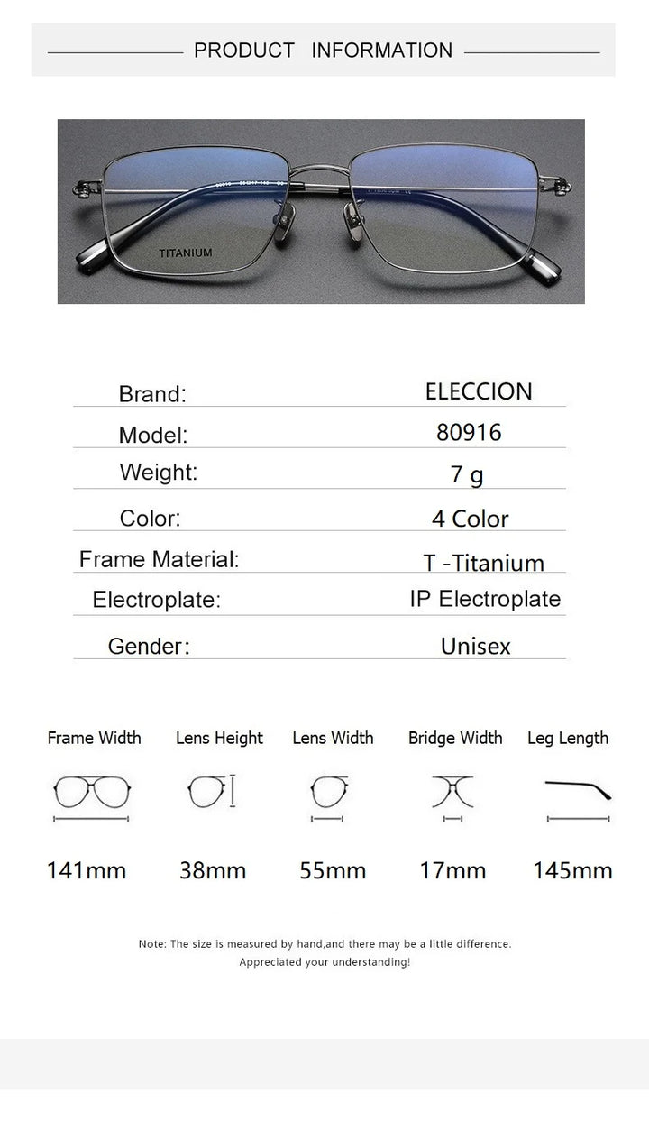 Eleccion Unisex Full Rim Square Titanium Eyeglasses 80916