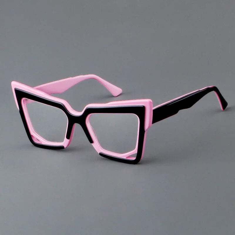 CCspace Unisex Full Rim Square Cat Eye Acetate Eyeglasses 301622 Full Rim CCspace BlackPink  