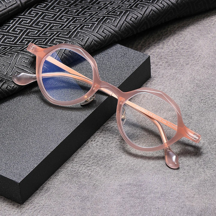 Black Mask Unisex Full Rim Round Acetate Titanium Eyeglasses 326071