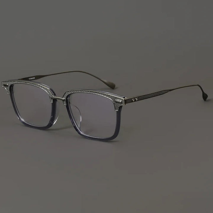 Black Mask Unisex Full Rim Titanium Rectangle Acetate Eyeglasses 2085 Full Rim Black Mask Gray  