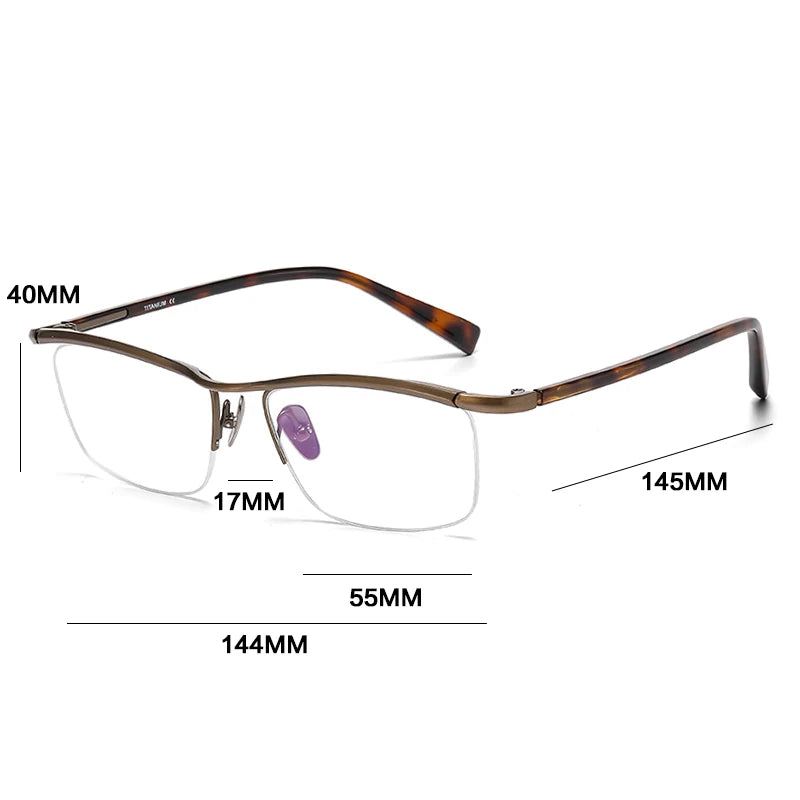 Gatenac Men's Semi Rim Square Titanium Eyeglasses 724876