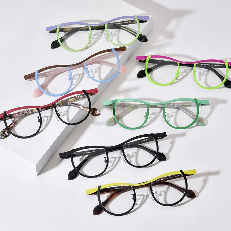 Nobler Women's Full Rim Brow Line Cat Eye Titanium Eyeglasses 185884