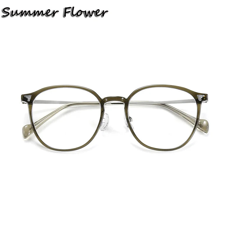 Summer Flower Women's Full Rim Round Tr 90 Titanium Eyeglasses 701247