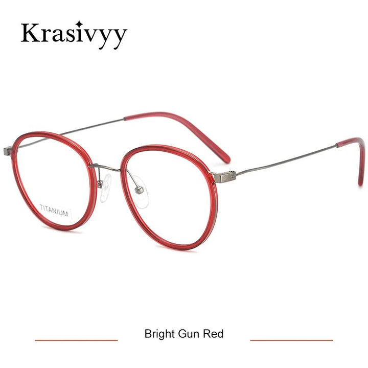 Krasivyy Men's Full Rim Square Tr 90 Titanium Eyeglasses Kr16065 Full Rim Krasivyy Bright Gun Red CN 