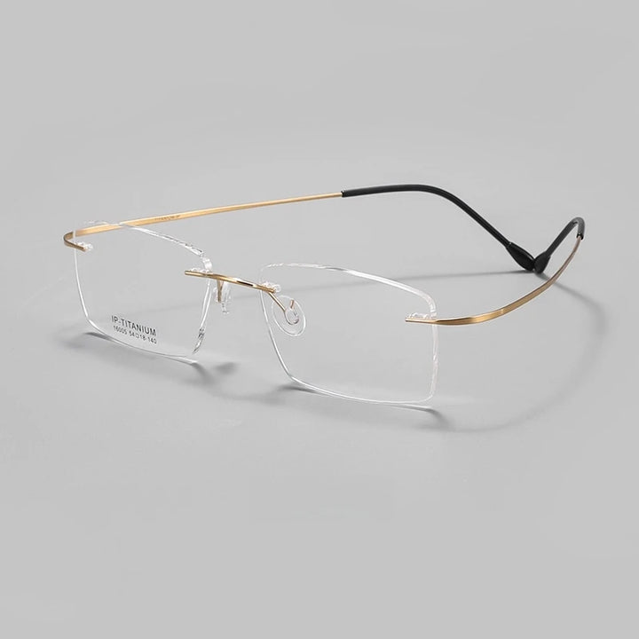 Yimaruili Unisex Rimless Square Oval Titanium Eyeglasses 41600 Rimless Yimaruili Eyeglasses Gold