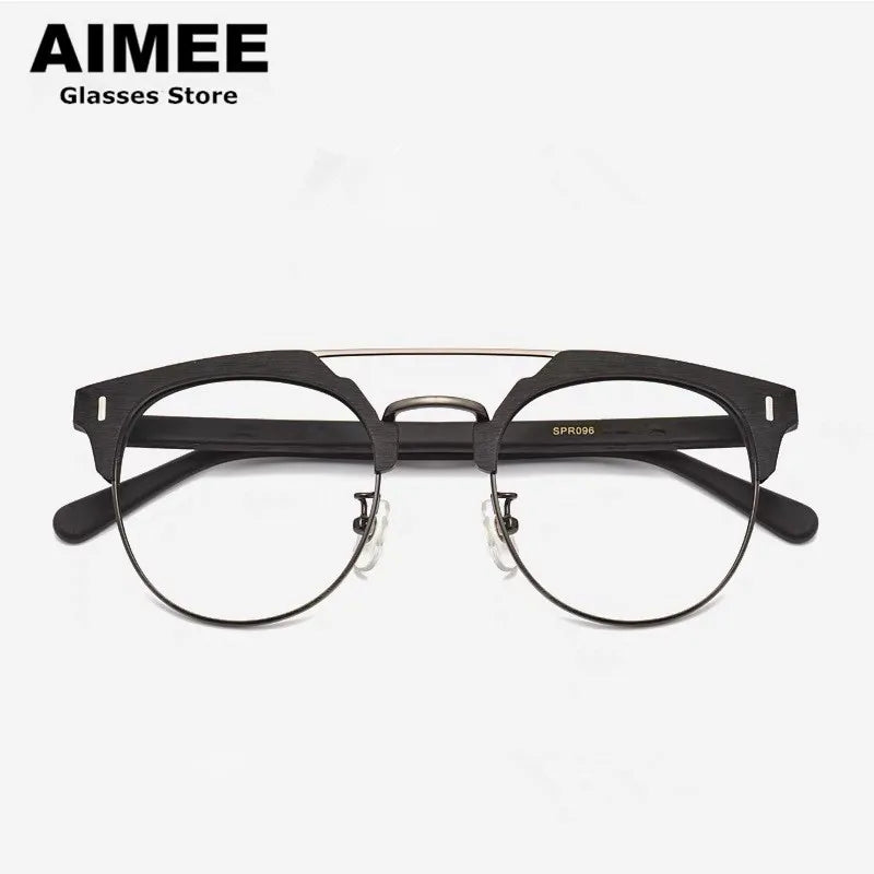 Aimee Unisex Full Rim Round Double Bridge Acetate Alloy Eyeglasses 1093