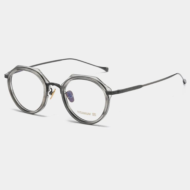 Gatenac Unisex Full Rim Flat Top Round Titanium Acetate Eyeglasses Gxyj1140 Full Rim Gatenac gray Stripes  