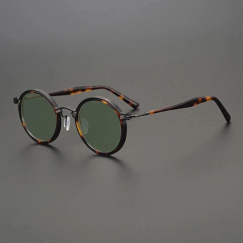 Gatenac Unisex Full Rim Round Polarized Acetate Titanium Sunglasses Mo10  FuzWeb  Tortoiseshell Green  
