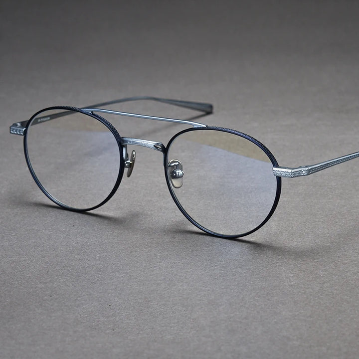 Black Mask Unisex Full Rim Round Double Bridge Titanium Eyeglasses 499020