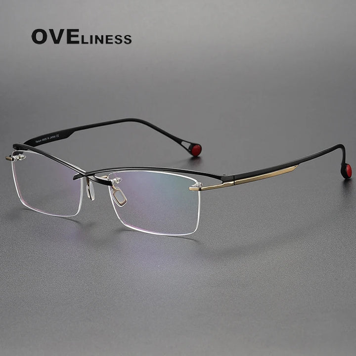 Oveliness Unisex Rimless Rectangle Brow Line Titanium Eyeglasses 9218 Rimless Oveliness black gold  