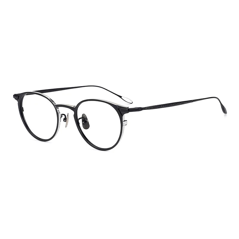 Black Mask Unisex Full Rim Round Titanium Eyeglasses M061 Full Rim Black Mask Black-Silver  