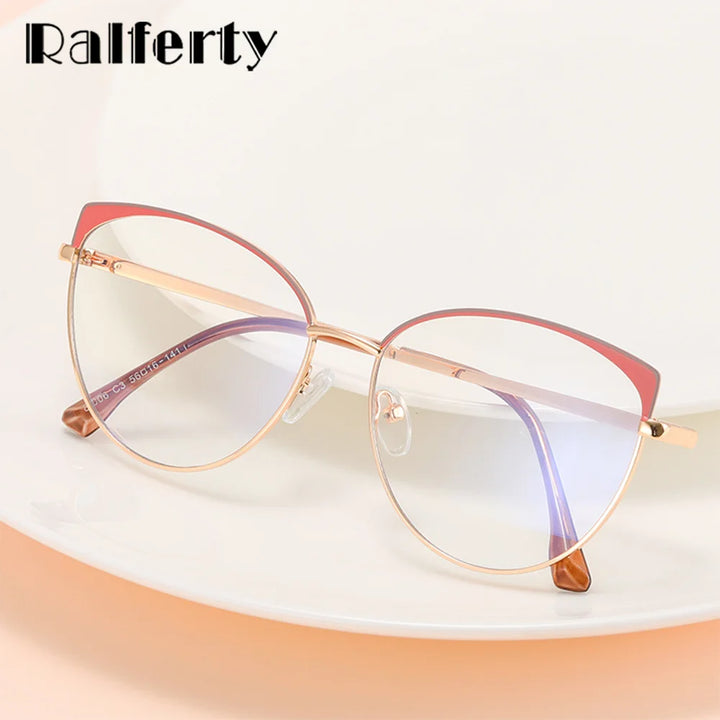 Ralferty Women's Full Rim Oval Cat Eye Alloy Eyeglasses R82006 Full Rim Ralferty   