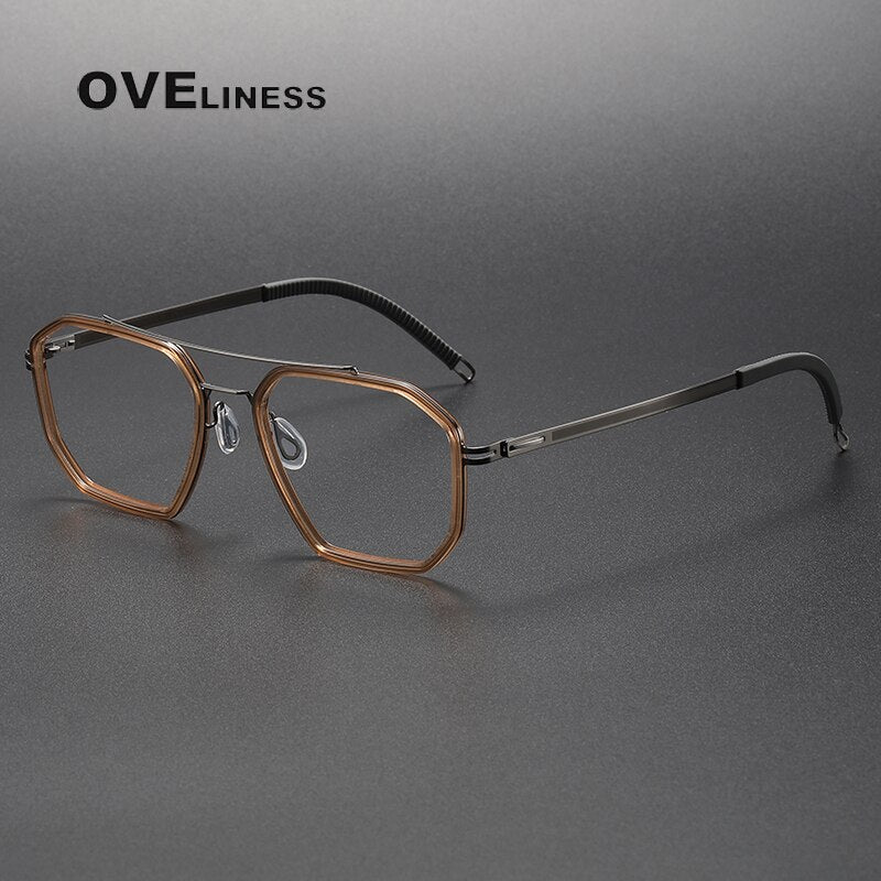 Oveliness Unisex Full Rim Square Double Bridge Acetate Titanium Eyeglasses 8202316 Full Rim Oveliness tea gun  