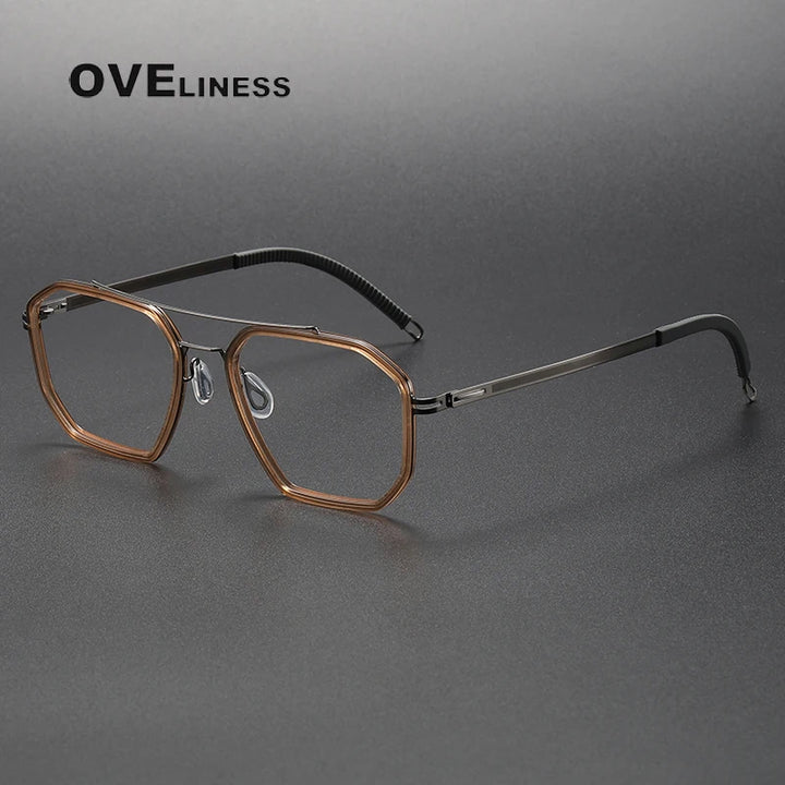 Oveliness Women's Full Rim Oval Double Bridge Acetate Titanium Eyeglasses 8202316