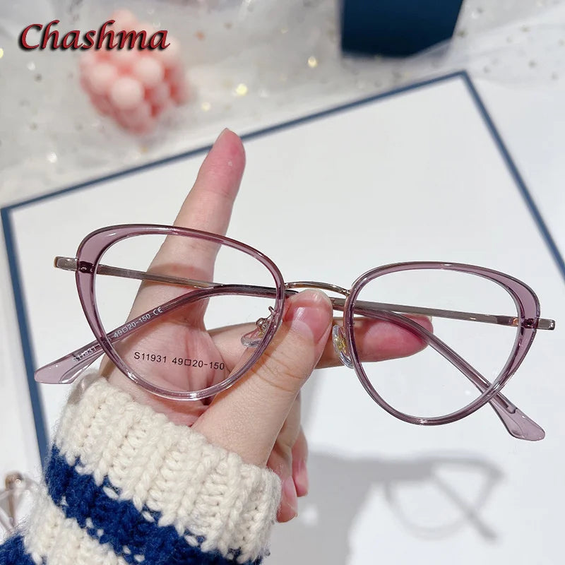 Chashma Ochki Women's Full Rim Cat Eye Alloy Tr 90 Titanium Eyeglasses 119314