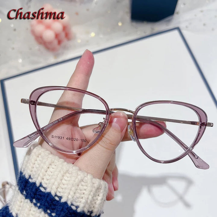 Chashma Ochki Women's Full Rim Cat Eye Alloy Tr 90 Titanium Eyeglasses 119314