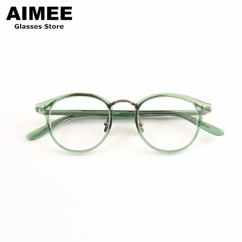 Aimee Unisex Full Rim Square Oval Acetate Titanium Eyeglasses 7885 Full Rim Aimee   