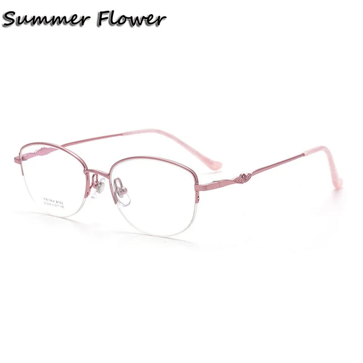 Summer Flower Women's Semi Rim Oval Square Alloy Eyeglasses 85330 Semi Rim Summer Flower Pink