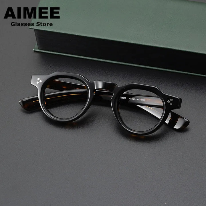 Aimee Unisex Full Rim Flat Top Oval Acetate Eyeglasses 8013 Full Rim Aimee Tortoise  