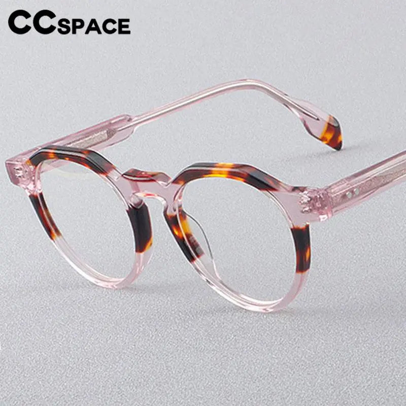 CCspace Women's Full Rim Flat Top Round Acetate Eyeglasses 56910 Full Rim CCspace   