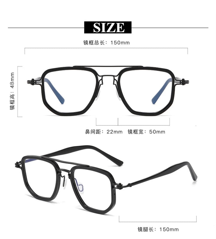 Black Mask Men's Full Rim Square Double Bridge Titanium Acetate Eyeglasses 365876