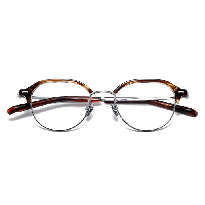 Aimee Unisex Full Rim Flat Top Round Titanium Acetate Eyeglasses 13121 Full Rim Aimee Tortoise-Silver  