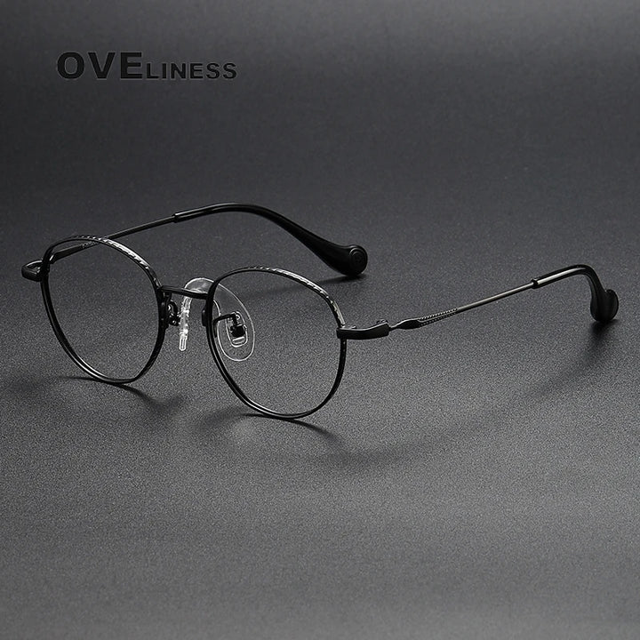 Oveliness Unisex Full Rim Round Titanium Eyeglasses 80950 Full Rim Oveliness black  