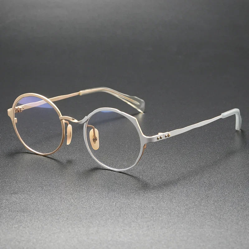 Muzz Women's Full Rim Irregular Round Titanium Eyeglasses 370038