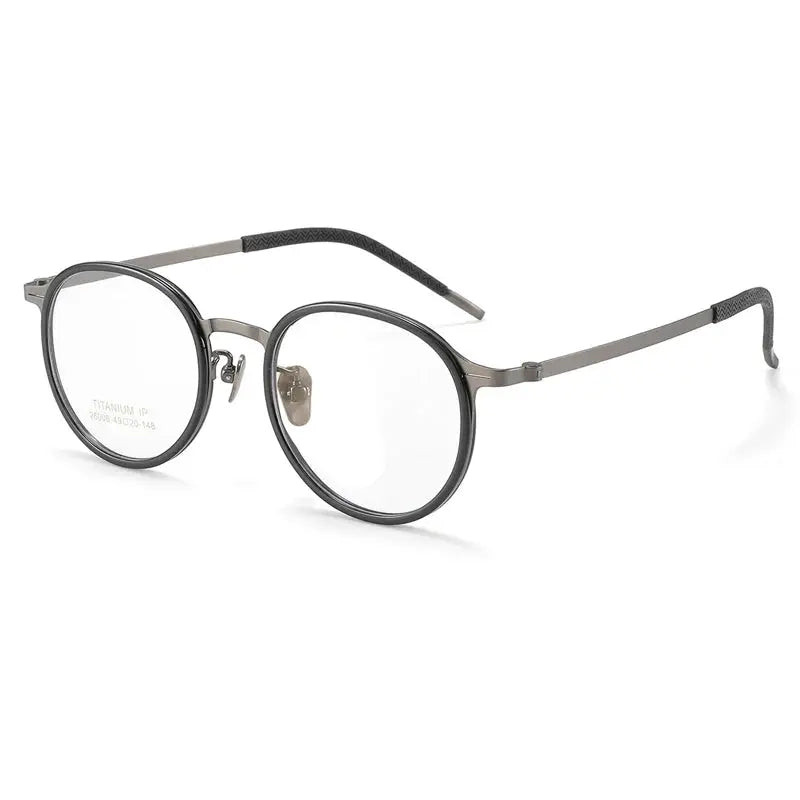 Gatenac Unisex Full Rim Oval Round Acetate Titanium Eyeglasses 226006 FuzWeb