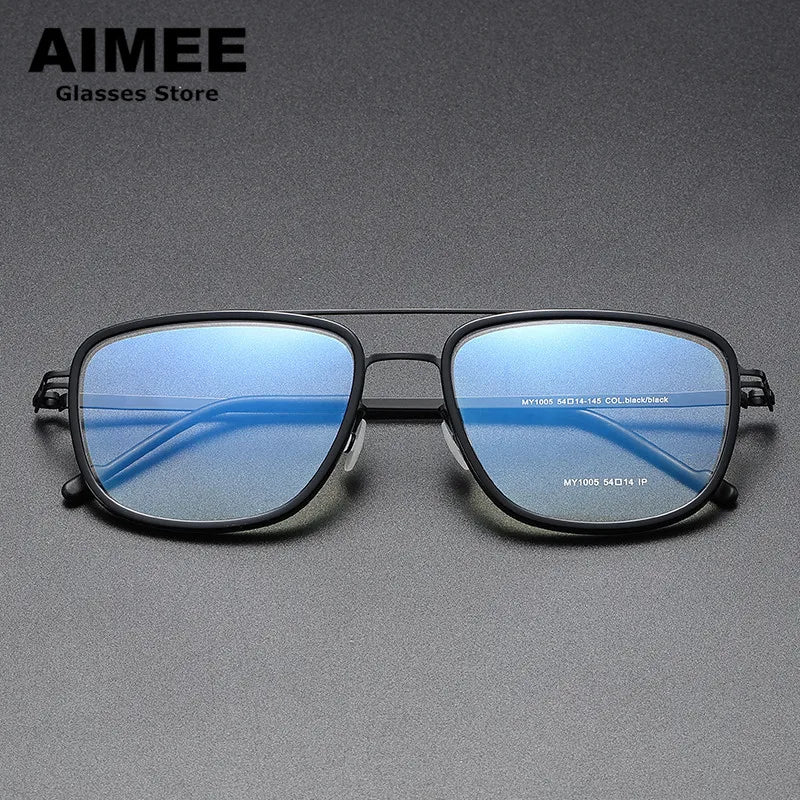 Aimee Unisex Full Rim Square Double Bridge Acetate Steel Eyeglasses 1315