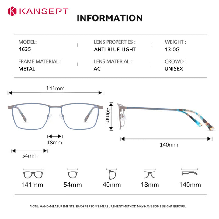 Kansept Unisex Full Rim Square Alloy Tr 90 Reading Glasses 74635