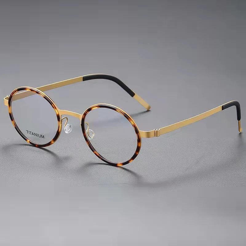 Aimee Unisex Full Rim Round Screwless Titanium Acetate Eyeglasses 9707 Full Rim Aimee Golden Tortoise  