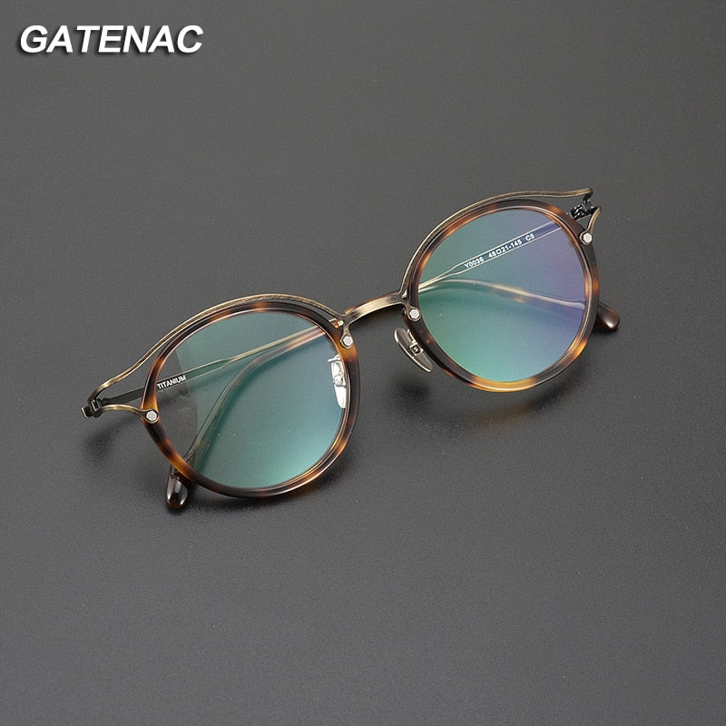 Gatenac Unisex Full Rim Round Acetate Titanium Eyeglasses Gxyj1084 Full Rim Gatenac   
