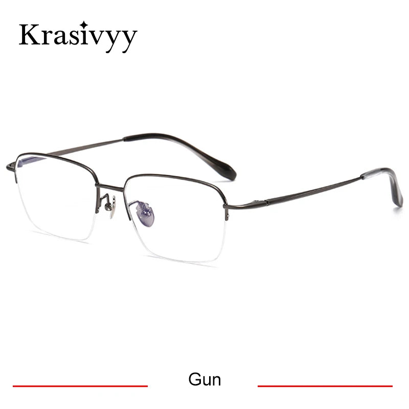 Krasivyy Men's Semi Rim Big Oval Square Titanium Eyeglasses 316887