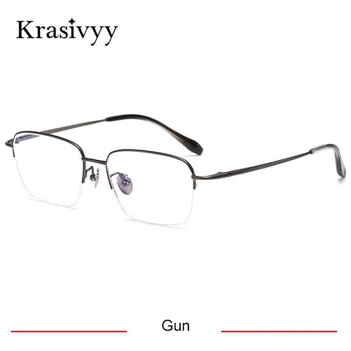 Krasivyy Men's Semi Rim Big Oval Square Titanium Eyeglasses 316887