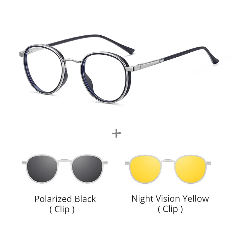 Ralferty Women's Full Rim Round Acetate Alloy Eyeglasses Clip On Sunglasses 517706