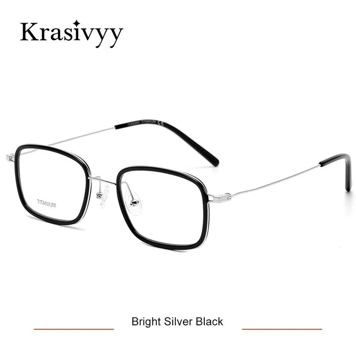 Krasivyy Men's Full Rim Square Tr 90 Titanium Eyeglasses Kr16046 Full Rim Krasivyy Bright Silver Black CN 