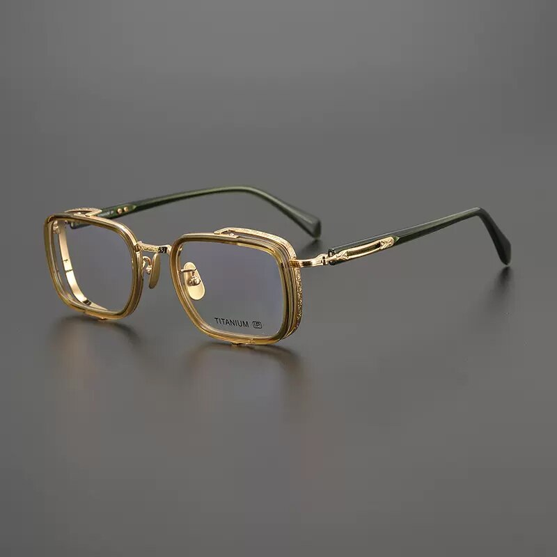 Gatenac Unisex Full Rim Square Acetate Titanium Eyeglasses Gxyj1023 Full Rim Gatenac Green  