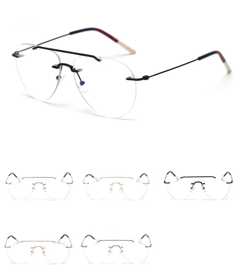 Cubojue Unisex Rimless Oval Double Bridge Alloy Eyeglasses 5230 Rimless Cubojue   