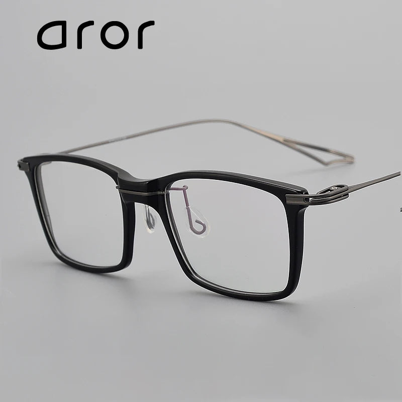 Aror Men's Full Rim Big Square Acetate Titanium Eyeglasses 15416 Full Rim Aror